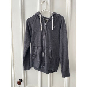 Hollister women's dark Gray Full-Zip Hoodie with White Drawstrings Size S